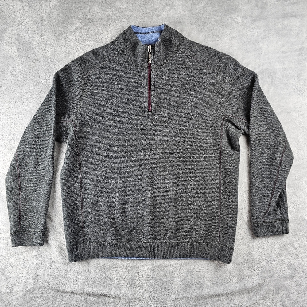 Tommy Bahama Pullover Sweater 1/4 Zip Long Sleeve Gray Blue Mens Size Large (?)